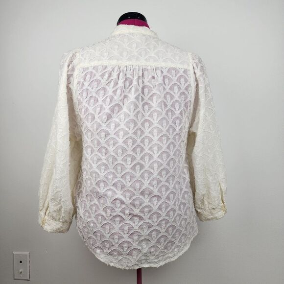 Anthropologie Pilcro Blouse Puff Sleeve Prairie Cottagecore Cream Cotton Top M - Picture 4 of 16